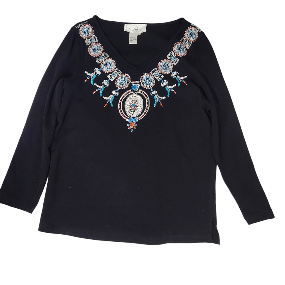 Diane's Essentials BohoChic Southwestern Beaded/Sequined Black Flowy Tunic L - Picture 8 of 8
